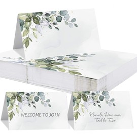 100 PCS Table Place Cards, Reception Seating Name, Green Leaf Paper Number Holder for Wedding Birthday Dinner Party