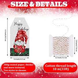 Zonon 50 Pieces Tags 10 Styles Xmas Gift Label with Twine Christmas Hanging Tag Label for Presents Wrapping Christmas DIY Decoration(Christmas Gnome)