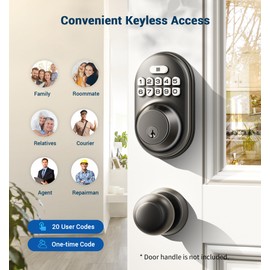 Veise Veise Keyless Entry Door Lock, Electronic Keypad Deadbolt, Keyed Entry, Auto Lock, Anti-Peeking Password, Back Lit & Easy Installation Design, Matte Black