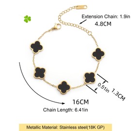 SDZDS Lucky Four-Leaf Clover Bracelet, 18 K Gold-Plated Four Leaf Clover Bracelet, Luxury Lucky Bracelet, Valentine's Day, Mother's Day, Christmas Gift for Women (Black)