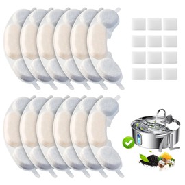 12 Pack Dog Water Replacement Filters Compatible with Smartoo 7L / 236oz / 1.8Gal Stainless Steel Dog Water Fountain, Pet Dog Fountain Filter Replacement,12 Filters + 12 Sponge