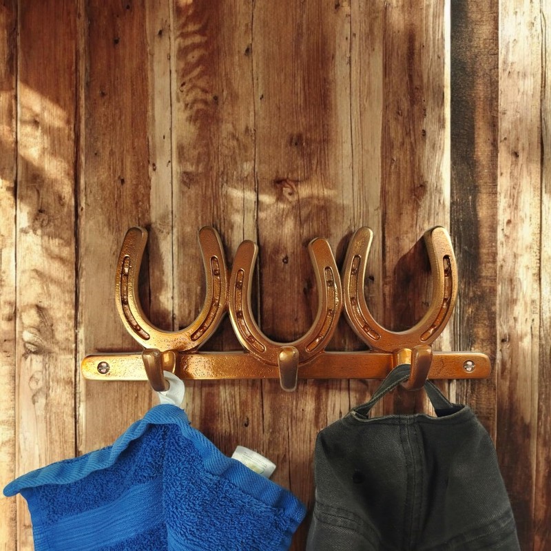 FTWDesign Three Horseshoe Wall Hooks in Bronze Look - Horse
