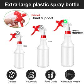12 Pcs 32 oz Plastic Spray Bottles Heavy Duty Spraying Bottles Leak Proof Mist Empty Water Bottle for Pets Cleaning Solutions Planting Spray Alcohol with Adjustable Nozzle and Label (Multicolor)