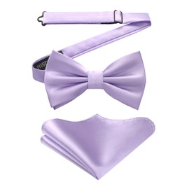 HISDERN Men's Bow Pocket Square Set Plain Pre-Tied Fly Handkerchief for Wedding Party - Purple