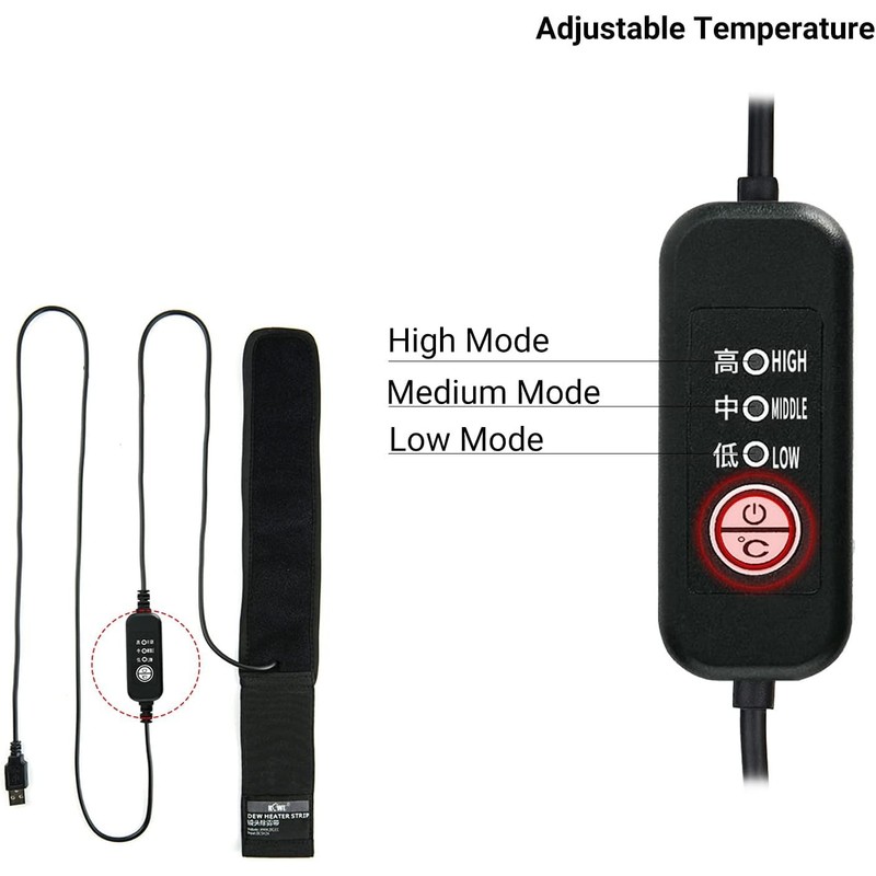 Kiorafoto USB Lens Heater Warmer, Dew Heater Strip, Temperature Regulator,