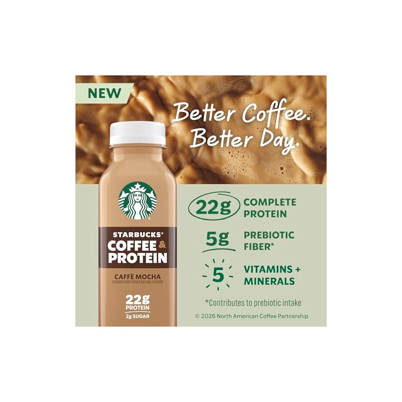 Starbucks Coffee & Protein, Caffe Mocha, 12 fl oz Bottles,
