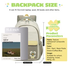 Amythe 22L-2361 School Backpack Girls Teenagers 2025 Backpack School Bag High School Bag Water Resistant for 15.6 Inch Laptop School Bag Casual Travel, Green, Rucksack Backpacks