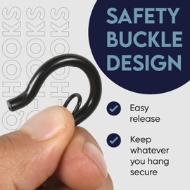 40 Pack Black Q Hooks for Hanging With Install Tool - Ceiling Hooks, Plant Hangers Outdoor, Safety Buckle, Weatherproof Clips, Screw Eye S, Heavy Duty Hooks for Outdoor String Lights Christmas Hanger