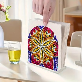 Servilleteros con forma especial, juego de manualidades de pintura de diamantes, diseño de mandala, diseño de flores, acrílico, con gema para el hogar, comedor, mesa, mesa, decoración (4.92 x 4.88