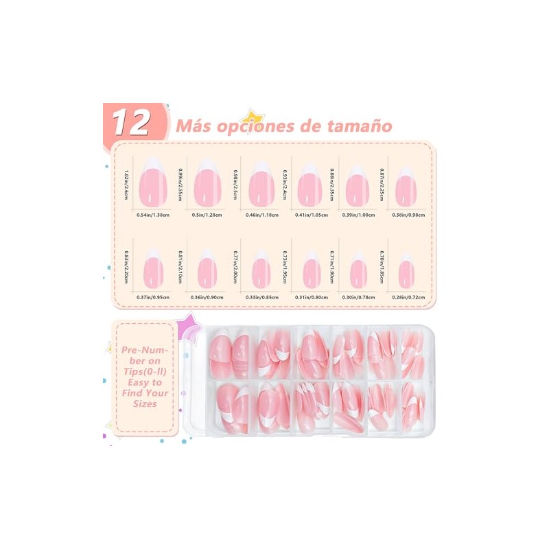 120 Uñas Postizas Francesas Cuadradas, Rosa Nude, 12 Tamaños