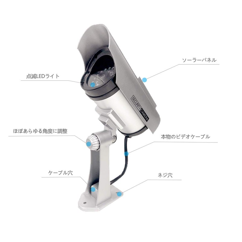 AlfaView Dummy Camera, Solar Panel, Security Camera, Red LED Flashing,