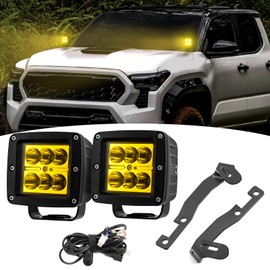 Wsays 2PCS LED Amber Light Pods & Ditch Hood Hinge LED Pod Mount Bracket w/Wiring Kit Compatible with Tacoma 2016-2023