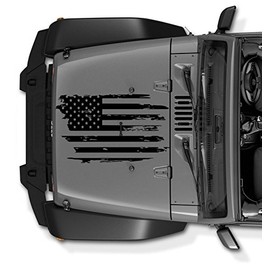 Decal Tattered Distressed USA American Flag USA Made (Black Matte)