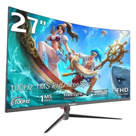 Sealan 27 inch Curved Gaming Monitor 100Hz Computer Monitor Full HD 1920 x 1080P with HDMI VGA Interface Eye Care Frameless （100 x 100mm） VESA with 3-Side Virtually Borderless Design