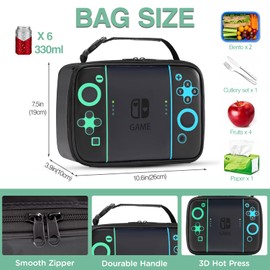 Beaulyn Lunch Box for Kids, Gamer Boys Lunch Box, Leather Insulated Boy Lunch Bag for School, Reusable and Waterproof Thermal Snack Box for School Daycare Picnic Camping for Kids Toddlers Teens
