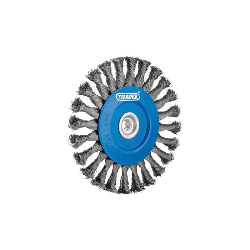 Draper 08059 Steel Twist-Knot Flat Wire Wheel Brush, 150mm, M14