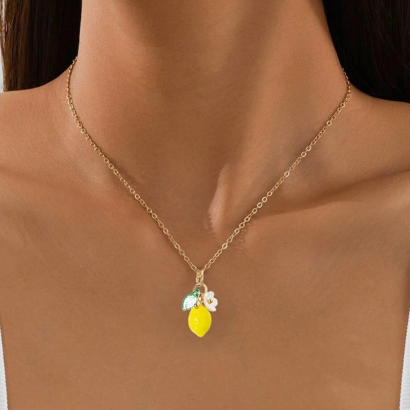 Vurotry Lemon Necklace for Women Lemons Pendant Necklace (Gold)