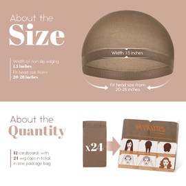 MYKURS Wig Caps for Women, Bald Cap for Wig, Wig Cap for Lace Front Wig, Light Brown 24 Pieces