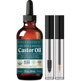 SOULSATION Organic Castor Oil for Eyelashes, Hair & Skin (2oz with Eyelash Kit) | 100% Pure, Natural Cold Pressed