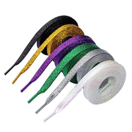 Booyckiy 6 Pairs Glitter Shoe Laces for Sneakers, 47" Flat Shiny Metallic Shoelaces for Canvas Athletic Shoes