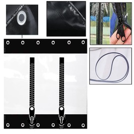 DTVEW Vinyl Clear Tarpaulin Curtains Outdoor PVC Waterproof Tarp Curtains with Zipper and Grommet 600g/㎡ Rectangular Windproof Curtain Panel (Color : Black-LxH, Size : 2.5x2.5m/8.2x8.2ft)