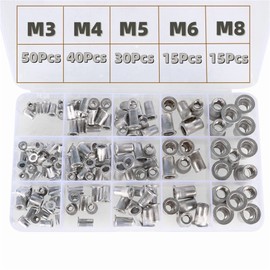 150Pcs (M3 M4 M5 M6 M8) Rivet Nuts Metric Rivet Nut Assortment Kit Aluminum Flat Head Threaded Insert Nutserts
