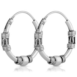 NKlaus Pair of Bali Hoop Earrings Ball 15 mm 925 Sterling Silver Medieval Jewellery Gothic 1389, Sterling Silver