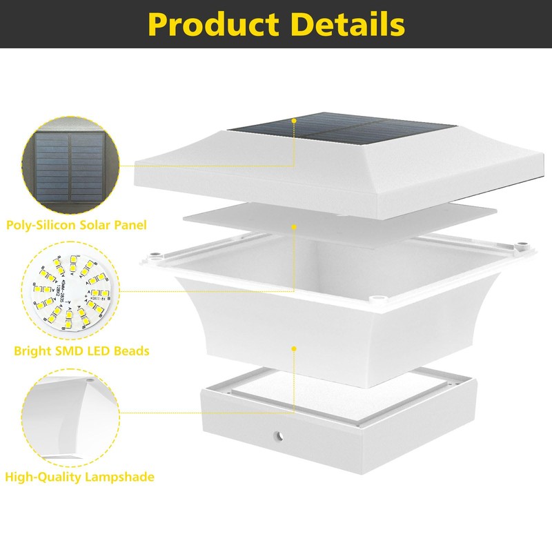 T-SUN Solar Post Cap Lights, Waterproof Outdoor Solar Powered Deck