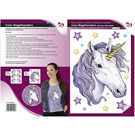 Colour iron-on transfers, DIN A4, unicorn: Moonlight, decorate textiles such as T-shirts and bags with iron-on motifs, iron on pictures quickly and easily, DIY textile design