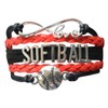 Softball Charm Bracelet (Black/Red) Bracelets, Adjustable Bracelet with Softball Charm.