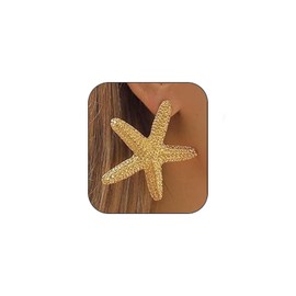 Charm Gold Starfish Stud Earrings for Women, Dainty Boho Ocean Beach Earrings Gold Beachy Jewelry Gifts, Metal, alloy