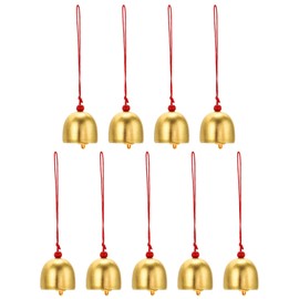PATIKIL 9 Pcs Wind Chime, Hanging Bells Temple Bells Retro Outdoor Hanging Metal Chinese Wind Chime Round for Outside Garden Camping, Gold Red