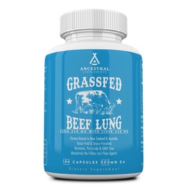 Ancestral Supplements Grass Fed Beef Lung Supplement with Liver, 500mg, Lung and Liver Supplement Supports Lung, Respiratory, Vascular, and Circulatory Health, Non-GMO, 180 Capsules