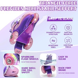 Toddler Roller Skates, 4 Adjustable Sizes, Light-up Wheels, Safety Three-Point Balance, Beginner Skates for Ages 3-8 Girls Boys Kids, Suitable Indoor & Outdoor Use (Pink&Purple, S-Small(11C-1Y US))