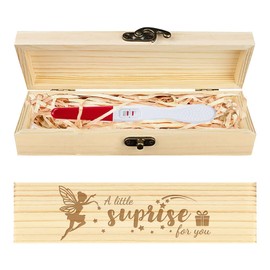 CHGCRAFT Pregnancy Test Keepsake Box Fairy and Elf Wooden Pregnancy Announcement Gifts Box with Raffia Ribbon and Lock Announcement Gifts for Dad Husband, 8x2x1.2inch