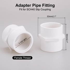 sourcing map 6 Pcs 1-1/4" PVC Female Adapter Pipe Fitting Fit for SCH40 Slip Coupling Female to Female Threaded Pipe Coupling Connector with Sealing Tape, Socket x NPT Female, White