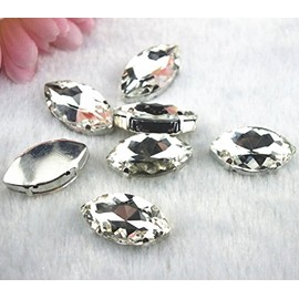 AEAOA 10 Pcs 17x31mm Crystal Clear Navettes Marquis Loose Rhinestones Silver Plated Rhinestones Sew on Rhinestones