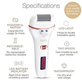 Essy Eliminador de callos eléctrico, ganador de la prueba con 5 rodillos de repuesto, eliminador de callos eléctrico, dispositivo de cuidado de los pies, juego de pedicura, lima electrónica para
