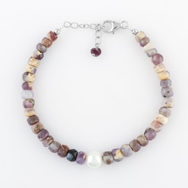 CRYSTALIS Natural Tiffany Opal Beads Adjustable Bracelet with Elegant Pearl, High Grade Gemstones, Chakra Healing Stones, Gift Giving Jewelry, 925 Sterling Silver Womens Bracelet 8 inch