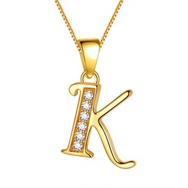 Aurora Tears 26 Letters Necklace/Stud Earrings, 925 Sterling Silver, Initial A-Z Alphabet Pendant/Earring with Cubic Zirconia, Jewellery Gifts for Women, Necklace Gold, K
