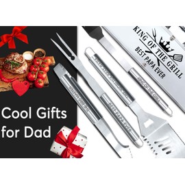 Bonsai Tree Papa Gifts for Fathers Day, Papa Gifts from Grandkids, Papa Present for Fathers Day- Cool Grilling BBQ Set for Grandpa- Stainless Steel Tool Heavy Duty Set 4