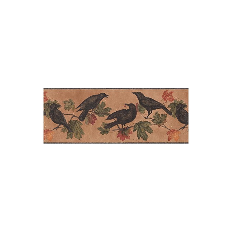 Black Birds on Branch Green WL5687B Wallpaper Border