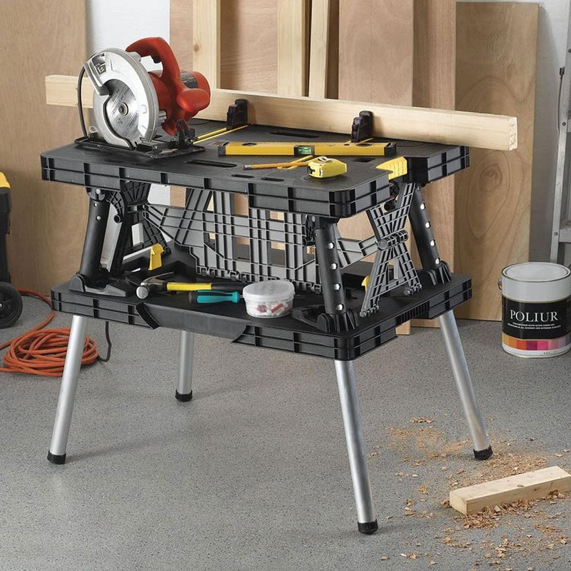 Keter Folding Work Table, Portable Workbench w/ 12" Clamps for