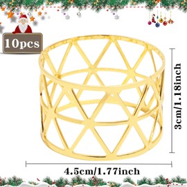 Pack of 10 napkin rings, gold, metal napkin ring, universal napkin rings, hollow out napkin buckles, leaves, napkin holder, vintage, table decoration for wedding, party, Christmas, birthday