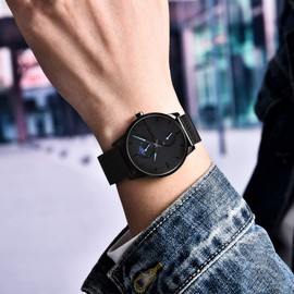 SKMEI Watches for Men Minimalist Thin Waterproof Fashion Simple Wrist Watch Analog Moon Phase Blue, blue, Bracelet