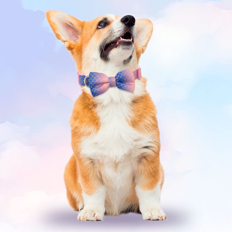 AZUZA Ribbon Dog Collar Mermaid Princess, Soft and Comfortable Dog