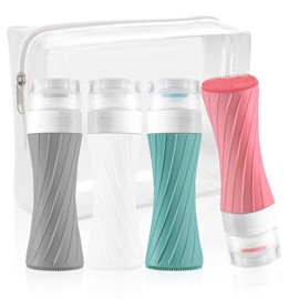 Pack of 6 Empty Travel Bottles, 100 ml Empty Travel Bottles, Transparent Plastic Travel Container with 1 x Soap Bag and 2 x Small Funnels, Suitable for Camping and Short Trips