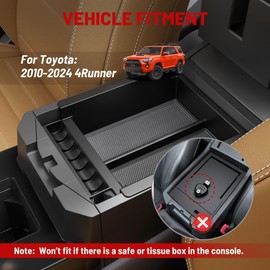 RED WOLF Center Console Organizer Tray for 2010-2024 Toyota 4 Runner Armrest Box Secondary Storage with Notched Edge Preserved Hole for Charging Cable Exactly Match Car Armrest