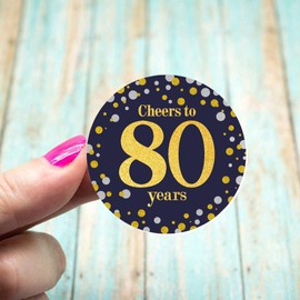 Black and Gold Cheers to 80 Years Sticker Labels - 80th Birthday Party Favor Stickers - 2 in - 50 Count