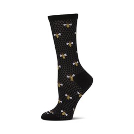 MeMoi Honey Bee Rayon Blend Crew Socks Black 9-11